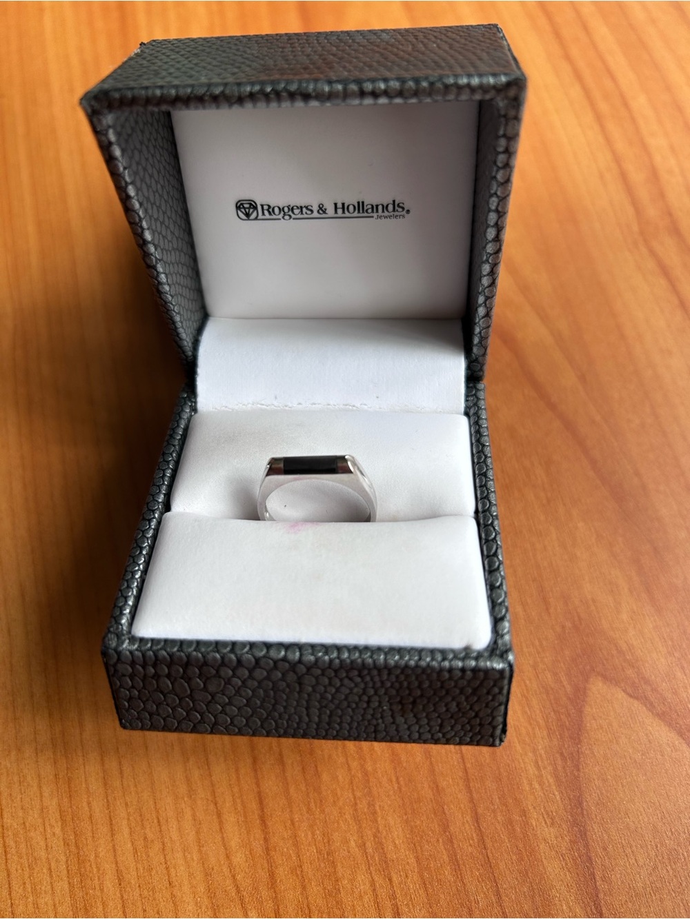Rogers & Hollands Slim Sterling Silver Women’s Ring with Onyx Inlay - Size 10